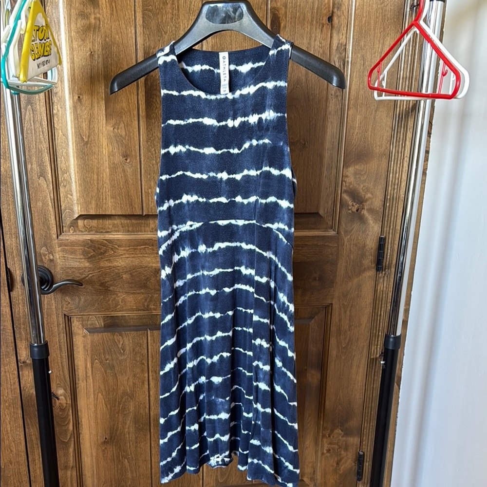 Athleta Navy and White Striped Sleeveless Dress (size S)